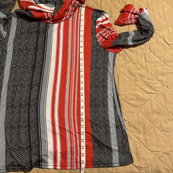 Comfy cowl neck top in bright red, white & blue from Zulily! - Picture 3 of 4